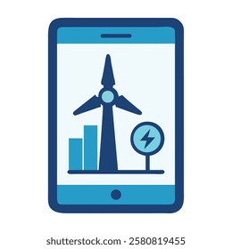 A mobile phone displaying renewable energy symbols for digital sustainability
