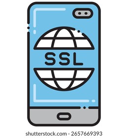 Telefone celular exibindo ícone de segurança SSL com globo