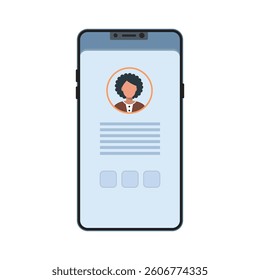 Mobile phone displaying a user profile interface with an avatar.