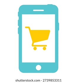Mobile phone displaying a yellow shopping cart icon
