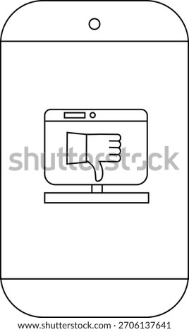 Mobile phone displays a desktop computer with a thumbsdown icon