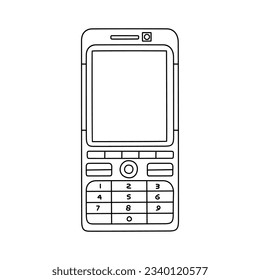 Icono de doodle de teléfono móvil. Ilustración vectorial de tecnología retro de teléfono celular