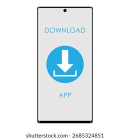 Mobiltelefon mit Download-Taste. Der Ladevorgang auf dem Smartphone-Bildschirm. Hintergrund der Software-Schnittstelle. Vektorgrafik 