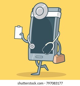 Mobile phone dressed as a doctor vector illustration. Medic mobile service design concept
