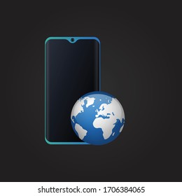 Mobiltelefon und Erdkonzept.Konzeptionelle Vektorillustration im flachen Design.Einzeln auf dem Hintergrund.