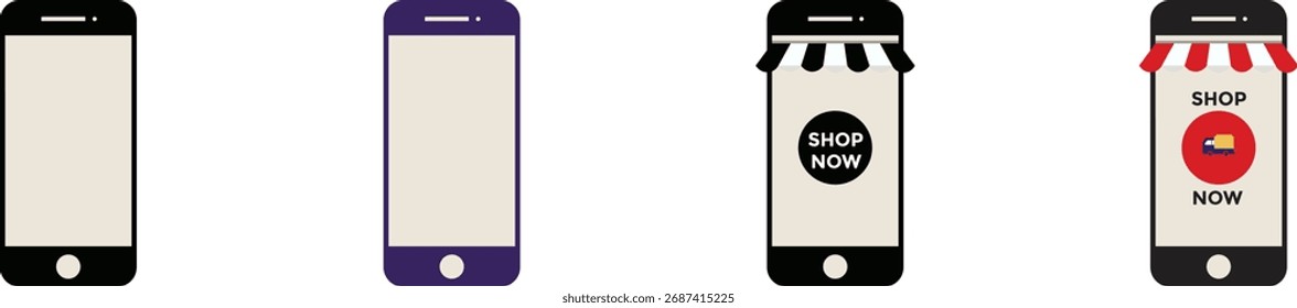 Ilustração vetorial de comércio eletrônico de telefone celular mostrando compras on-line, loja digital e conceito de pagamento. Perfeito para marketing, aplicativos de varejo, serviços de entrega, negócios modernos de internet, tecnologia.