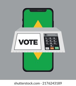 Mobile phone with electronic ballot box and brazil flag for voting.