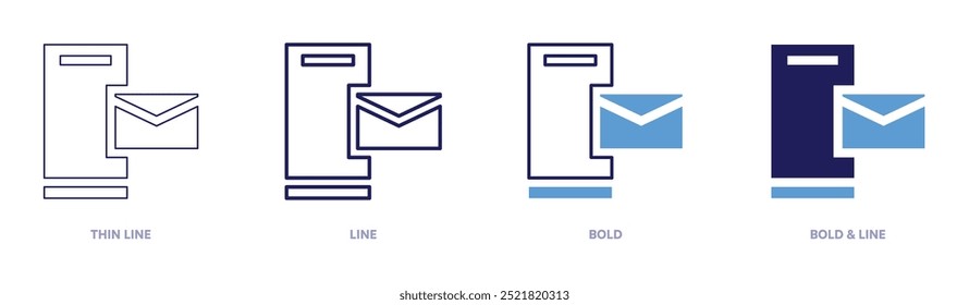 Mobile phone email icon in 4 different styles. Thin Line, Line, Bold, and Bold Line. Duotone style. Editable stroke.