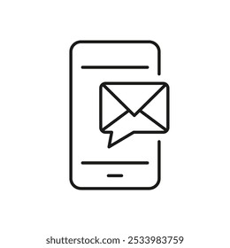 Teléfono móvil con el icono de la línea del mensaje de correo electrónico, comunicación y Asistencia. Smartphone con notificación por correo electrónico para el símbolo de contorno de Servicio al cliente. Trazo Editable. Ilustración vectorial aislada.