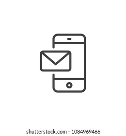 Mobile phone with e-mail outline icon. linear style sign for mobile concept and web design. Smartphone with message simple line vector icon. Symbol, logo illustration. Pixel perfect vector graphics