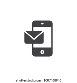 Mobile phone with e-mail vector icon. filled flat sign for mobile concept and web design. Smartphone with message simple solid icon. Symbol, logo illustration. Pixel perfect vector graphics