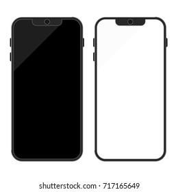 Mobile phone with empty black and white screen. Cellphone isolated on white background. Modern Smartphone gadget. Vector illustration.