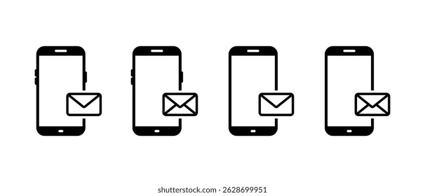 Mobiltelefon mit Briefumschlag-Nachrichtensymbol. E-Mail auf Handy Bildschirm Zeichen Symbol