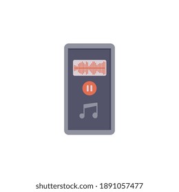 Teléfono móvil con líneas ecualizadoras en pantalla, ilustración vectorial plana aislada en fondo blanco. Smartphone conectado a transmisión o transmisión en línea.