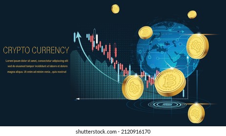 Teléfono móvil y grafo financiero.elemento de tecnología en teléfono móvil y bitcoin.Criptodivisa con y caída gráfica para bitcoin.foto tecnología moderna y concepto de criptografía digital.