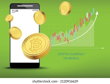 Mobile phone and financia graph.technology element on mobile phone and bitcoin.Cryptocurrency with and fall graph for bitcoin.photo modern technology and Digital cryptocurrency concept.