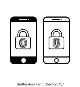 Mobile phone with Fingerprint Scanner icon.Computer data protection, App security illustration for Smart phone.