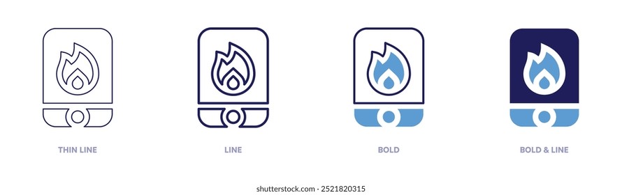 Mobile phone fire icon in 4 different styles. Thin Line, Line, Bold, and Bold Line. Duotone style. Editable stroke.