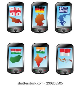 Mobile phone with flag and map