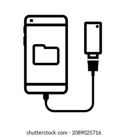 Mobile phone with flashdisk icon. Phone connected to flash drive. External memory sign. Ilustration vector