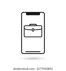 Mobile phone flat design with business bag icon.