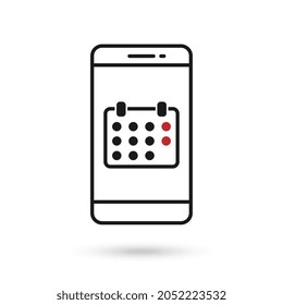 Mobile phone flat design with calendar sign.