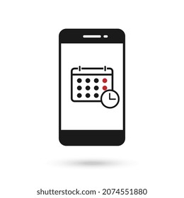 Mobile phone flat design with calendar and clock sign.