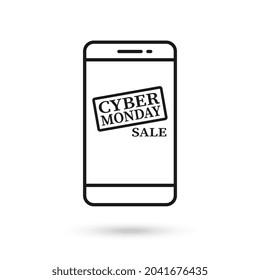 Mobile phone flat design with cyber monday sale icon.