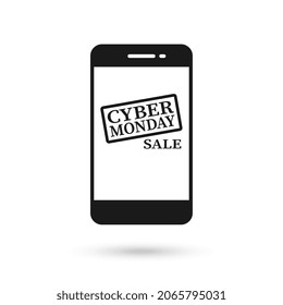 Mobile phone flat design with cyber monday sale icon.