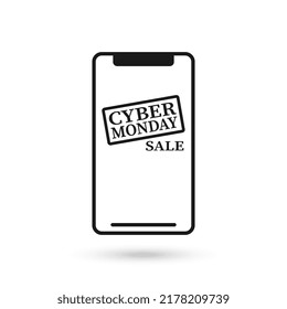 Diseño plano de teléfono móvil con icono de venta de ciberlunes.