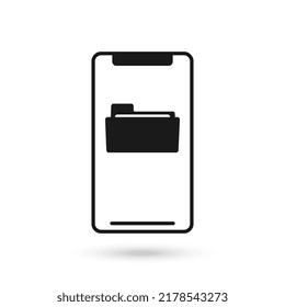 Mobile phone flat design with folder icon.