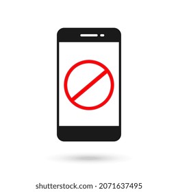 Mobile phone flat design with forbidden sign.