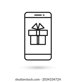 Diseño plano de teléfono móvil con caja de regalo Firma