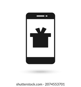 Diseño plano de teléfono móvil con señal de caja de regalo.