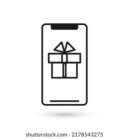 Diseño plano de teléfono móvil con caja de regalo Firma