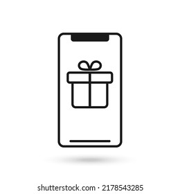 Mobile Phone Flat Design With Gift Box Icon.