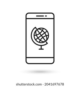 Mobile phone flat design with globus icon.