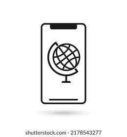 Mobile phone flat design with globus icon.