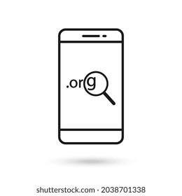 Mobile Phone Flat Design Icon With Dot Org Icon And Magnifier Sign.