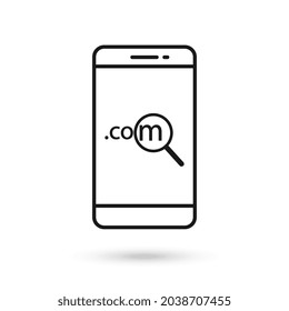 Mobile phone flat design icon with Dot com sign.