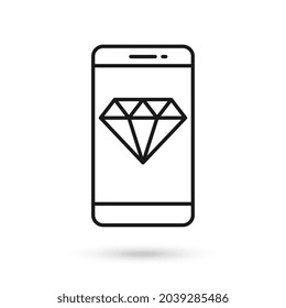 Icono de diseño plano de teléfono móvil con signo de piedra gemela Diamond.