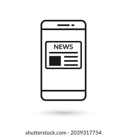 Icono de diseño plano de teléfono móvil con la señal de noticias de última hora del periódico.