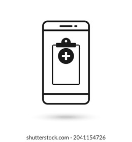 Mobile phone flat design icon with medical report symbol