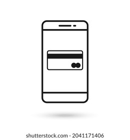 Mobile phone flat design icon with credit card symbol