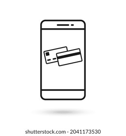 Icono de diseño plano de teléfono móvil con símbolo de tarjetas de crédito