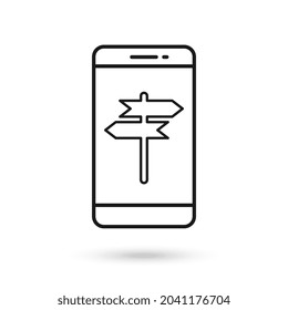 Mobile phone flat design icon with direction road symbol