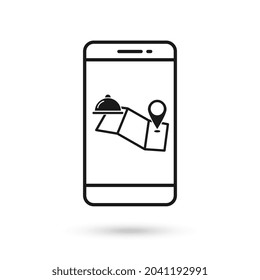 Mobile phone flat design icon with food delivery symbol