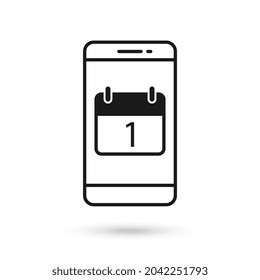Flachbild-Design-Symbol für Mobiltelefone mit Kalendersymbol mit dem Datum 1
