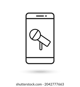 Mobile phone flat design icon with microphone symbol