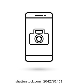 Mobile phone flat design icon with first aid kit sign